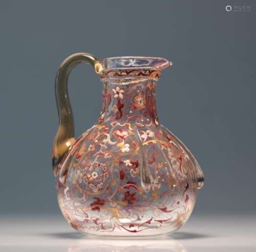 Emile Galle enamelled crystal jug with floral decoration
