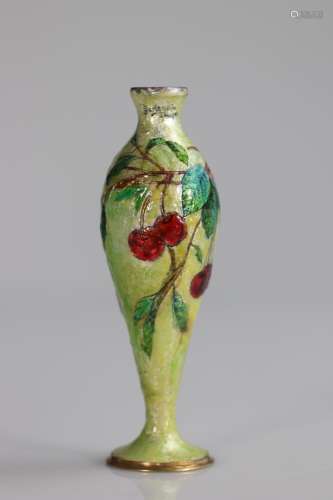 Vase with cherries, enamelled on copper by Jules Sarlandrie,...