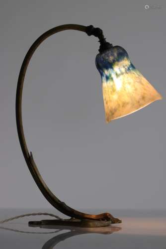 DAUM lamp, bronze foot stamped "laporte" and blue ...