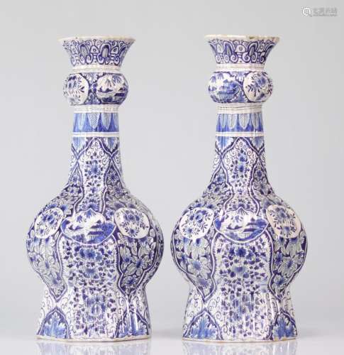 Pair of large monogrammed Delft vases