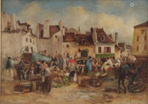 Oil on wood "market view" mark on the back "T...