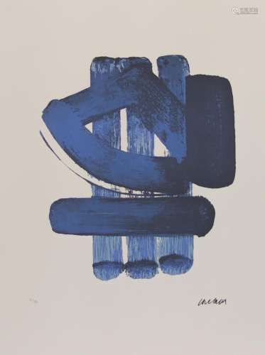 Pierre Soulage. Composition Blue. Lithograph on paper signed...