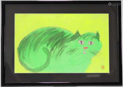 TING Walasse (1929-2010) watercolor "the green cat"...