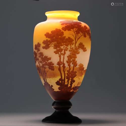 Emile Galle imposing vase with lake decoration