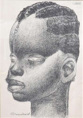 Auguste MAMBOUR (1896-1968) "African head" lithogr...