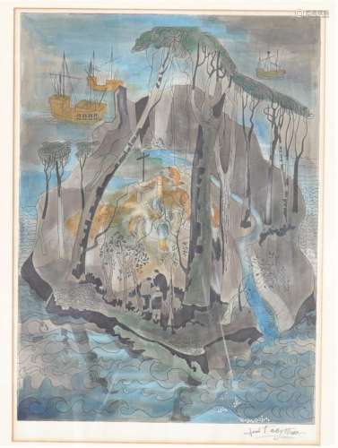 Jean DEBATTICE (1919-1979) watercolor "adoration"