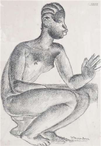 Auguste MAMBOUR (1896-1968) “seated African” lithograph