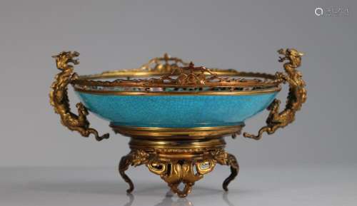 Emaux de Longwy cup on stand in bronze Japanese decoration