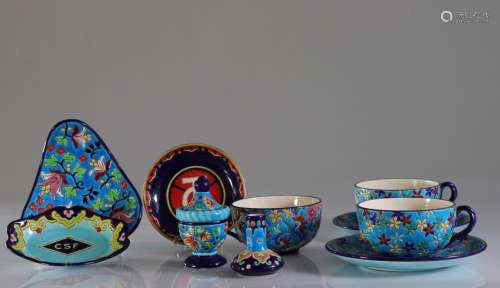 Enamels of Longwy lot various cups plates small vase…