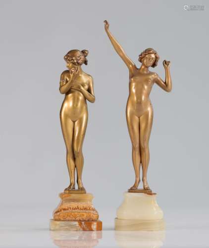 Hans Keck (1875-1941) pair of gilt bronze statues "youn...