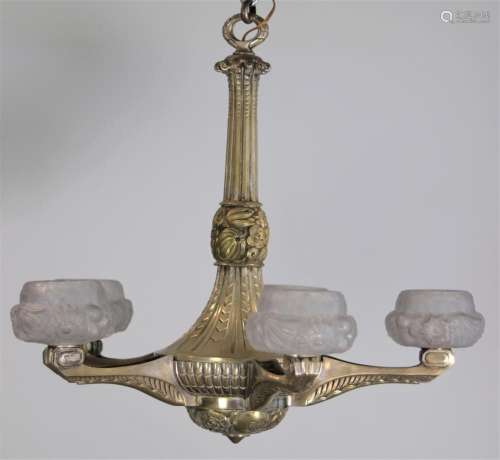 Silver bronze chandelier, pressed glass - Art Deco, circa 19...
