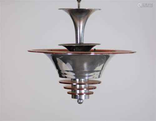 France - Art Deco chrome and glass chandelier - 1930s
