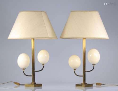 Belgium - pair of ostrich egg lamps, Willy Daro - 1970s