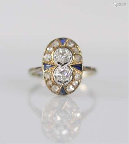 Art Deco ring in yellow gold (18k) diamonds 2 diamonds (0.50...