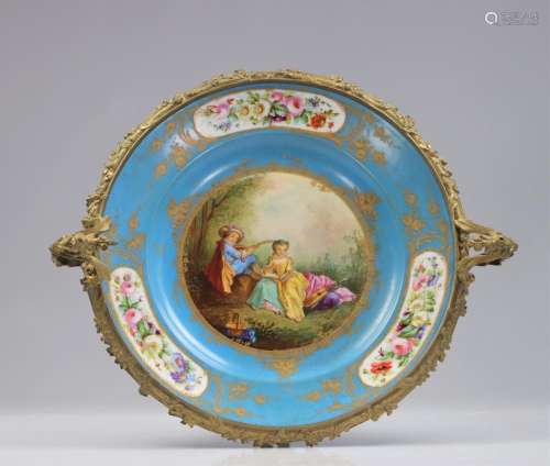 Sevres large centerpiece mounted in bronze