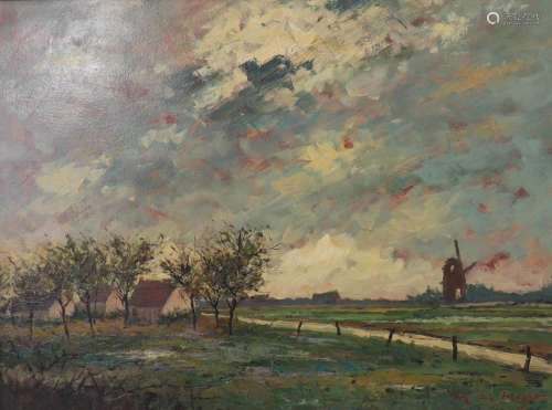 Maurice DE MEYER (1911-1999) oil "countryside view at t...