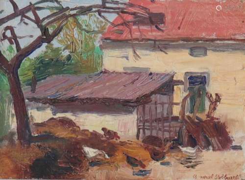 Marcel STOBBAERTS (1899-1979) oil on panel "farm view&q...