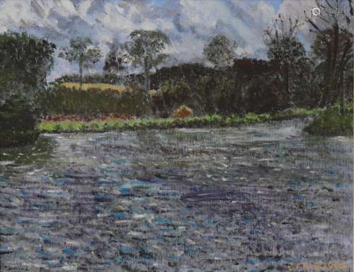 Gerald E. FELLOWS (XX) oil on panel "view of pond"