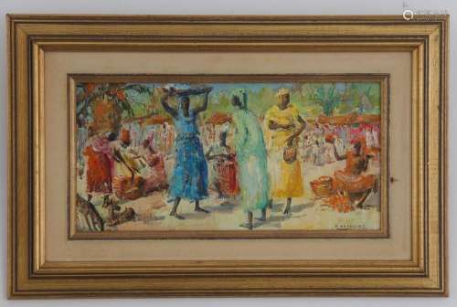 Paul DAXHELET (1905-1993) two oils on canvas "market vi...