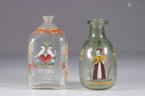 18th century German painted glass bottles (2)