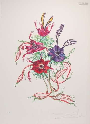Salvador Dali. “Anemone for antipasto”. Color lithograph on ...