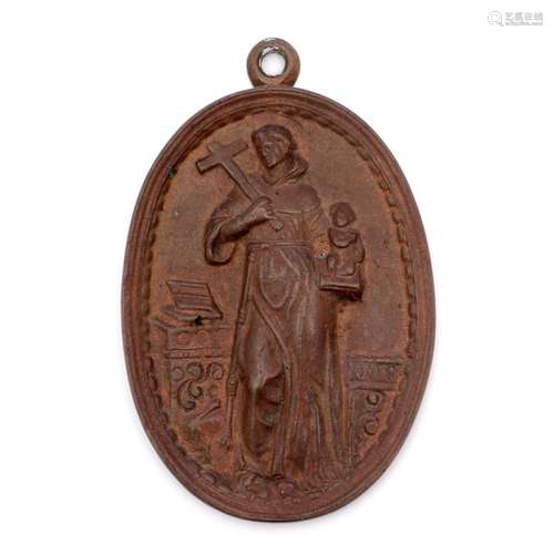 AN HANGING PLAQUE - SAINT ANTHONY WITH CHILD