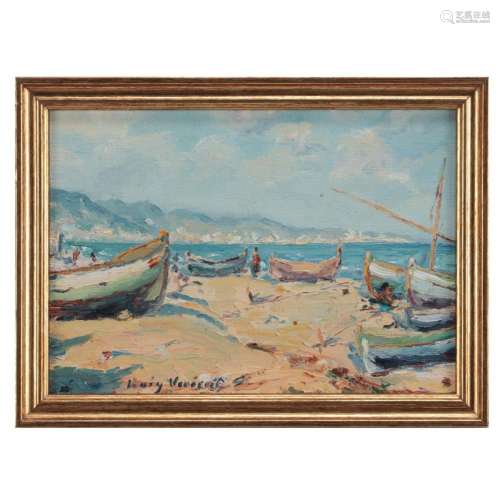 MANUEL ROIG VERICAT (1893-1980), BEACH WITH BOATS