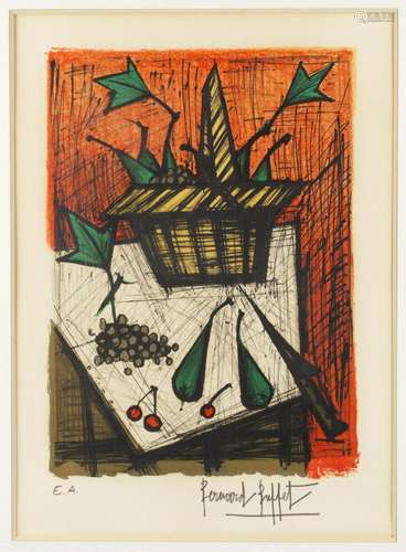 Bernard BUFFET (1928-1999) - Nature morte aux cerises - Lith...