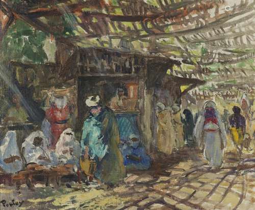 Henri Jean PONTOY (1888-1968) - Souk à Fez - Huile sur signé...