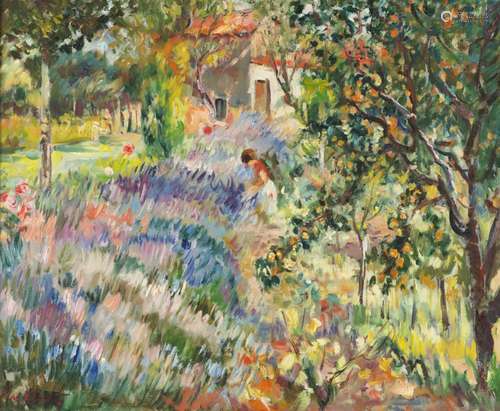 Max AGOSTINI (1914-1997) - Jardinage au printemps - Huile su...