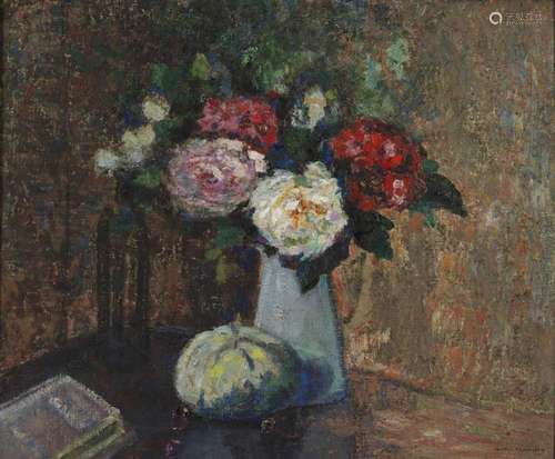 Victor CHARRETON (1864-1936) - Pivoines et melon - Huile sur...