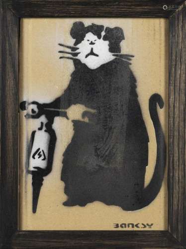 BANKSY (1974) - The rat - Aérosol et pochoir sur carton - Si...