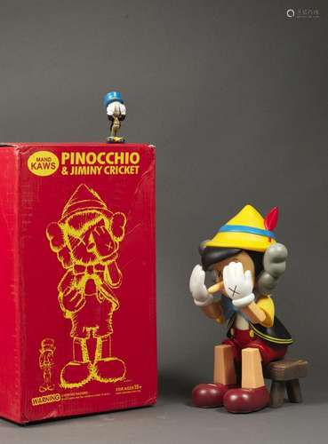 KAWS (1974) - Pinocchio et Jiminy Cricket 2010 - 9x27x6 cm