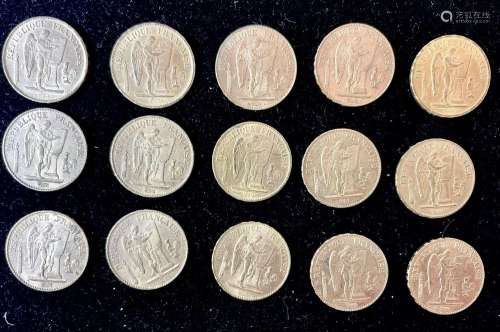 15 pièces de 20 francs or, au génie (1875 ; 1876 ; 1877 ; 18...