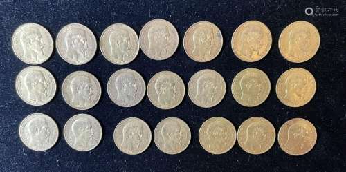 21 pièces 20 francs or, Napoléon tête nue (1852 ; 1853 ; 185...