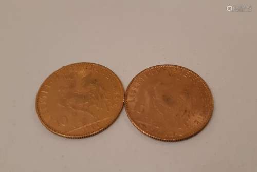 (J) 2 pièces d'or de 10 francsPoids : 6,44 g