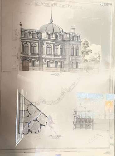 École FRANÇAISE, circa 1900Plan et coupe d'un hôtel part...