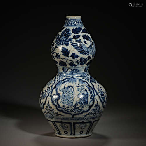 Ming Dynasty of China,Blue and White Character Gourd Bottle