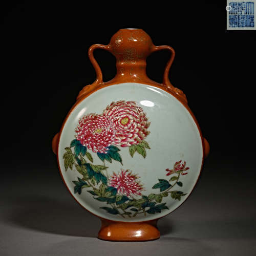 Qing Dynasty of China,Multicolored Binaural Flat Bottle