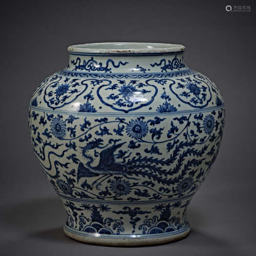 Yuan Dynasty of China,Blue and White Phoenix Pattern Jar