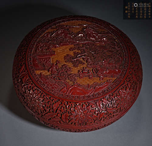 Qing Dynasty of China,Red Carved Lacquerware Lidded Box