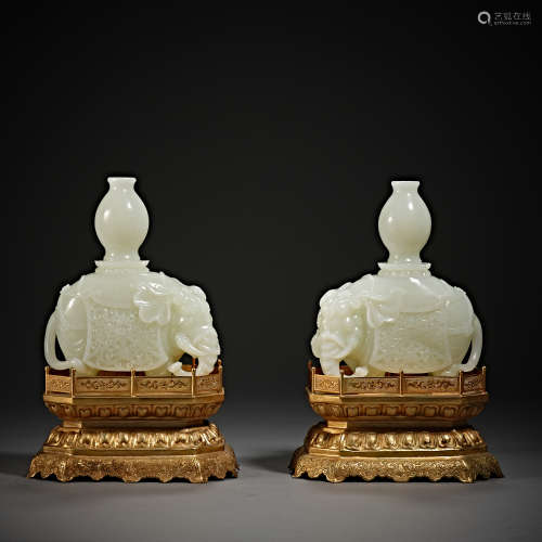 Qing Dynasty of China,Bronze Gilt Jade Elephant
