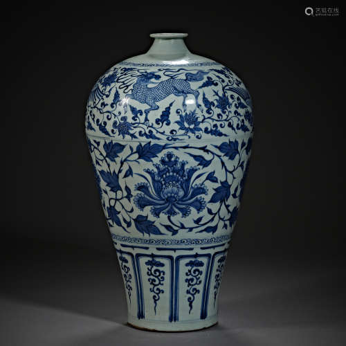 Yuan Dynasty of China,Blue and White Unicorn Pattern Flower ...