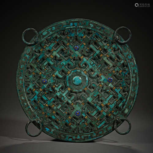 Han Dynasty of China,Bronze Inlaid Turquoise Copper Mirror