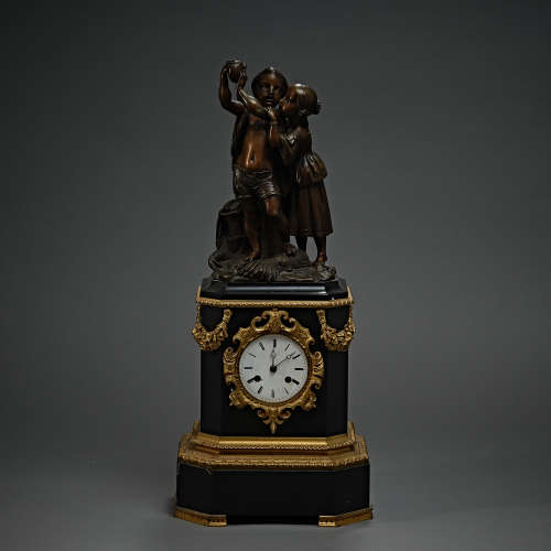 Mid-19th Century,Marble Bronze Figure Scuplture Clock