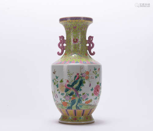 A famille-rose 'floral and birds' vase