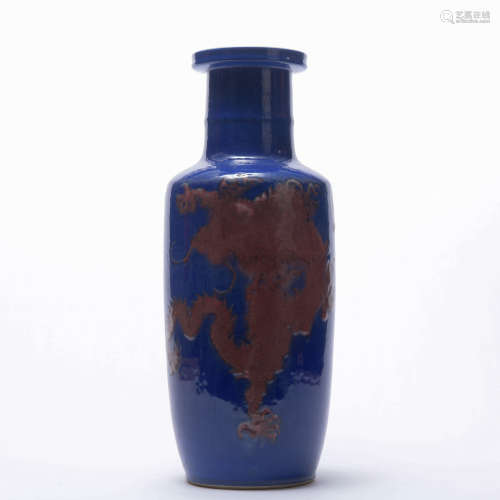 A blue groud and allite red glazed 'dragon' vase