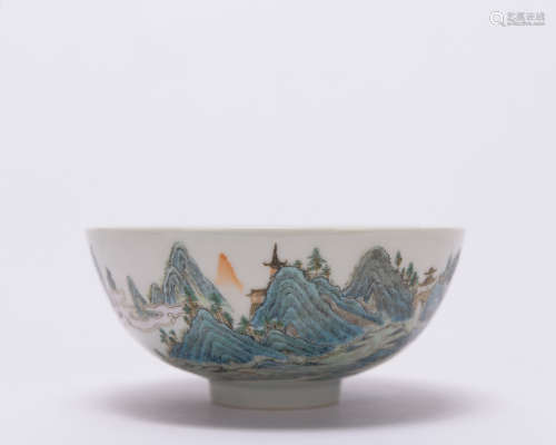 A Wu cai 'landscape' bowl