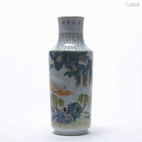 A Wu cai 'landscape and poems' vase