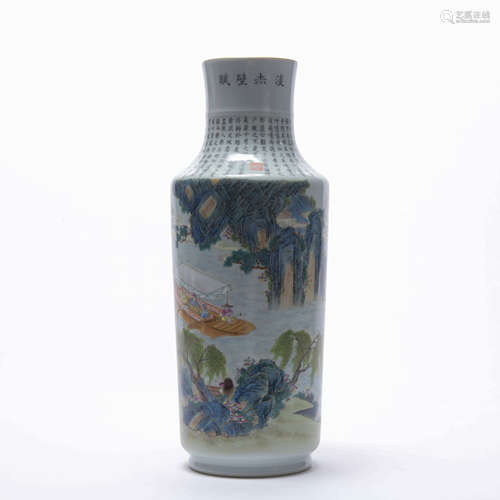 A Wu cai 'landscape and poems' vase